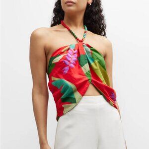 Farm Rio Heliconia Halter Crop Top in Heliconia Red